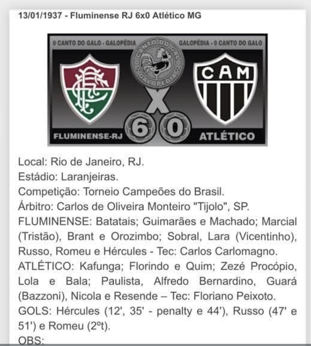 Há 89 anos atrás o 🐓ATLÉTICO-MG estreava no CAMPEONATO BRASILEIRO de 1937