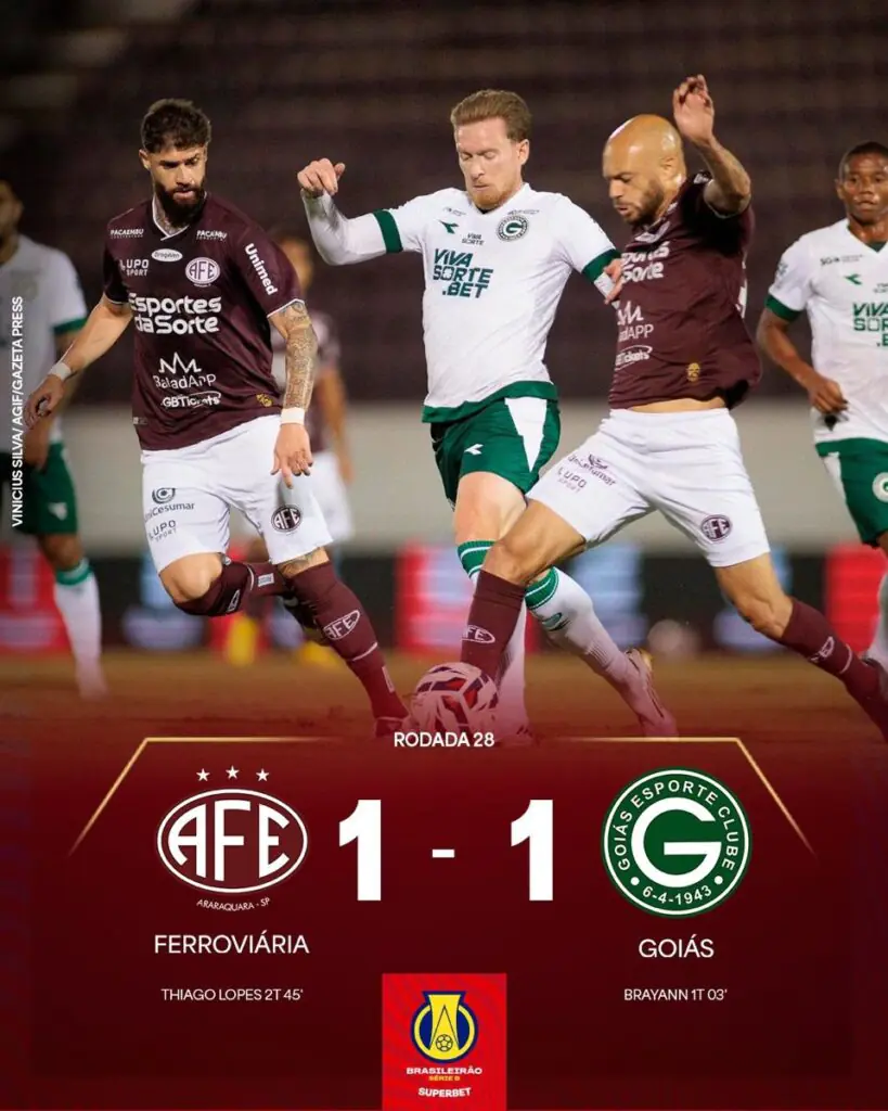 Série B: Novorizontino vence fora e entra no G4; Ferroviária arranca empate do líder Goiás